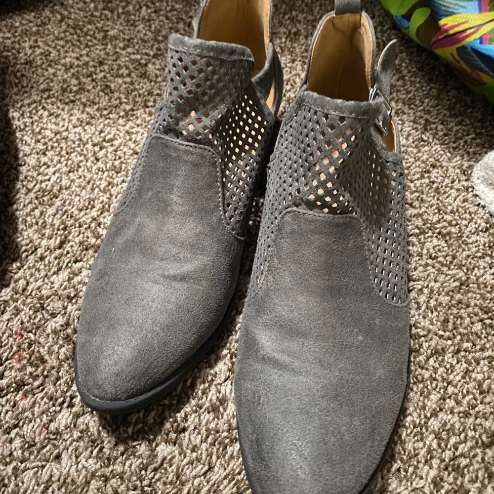 grey buckle booties